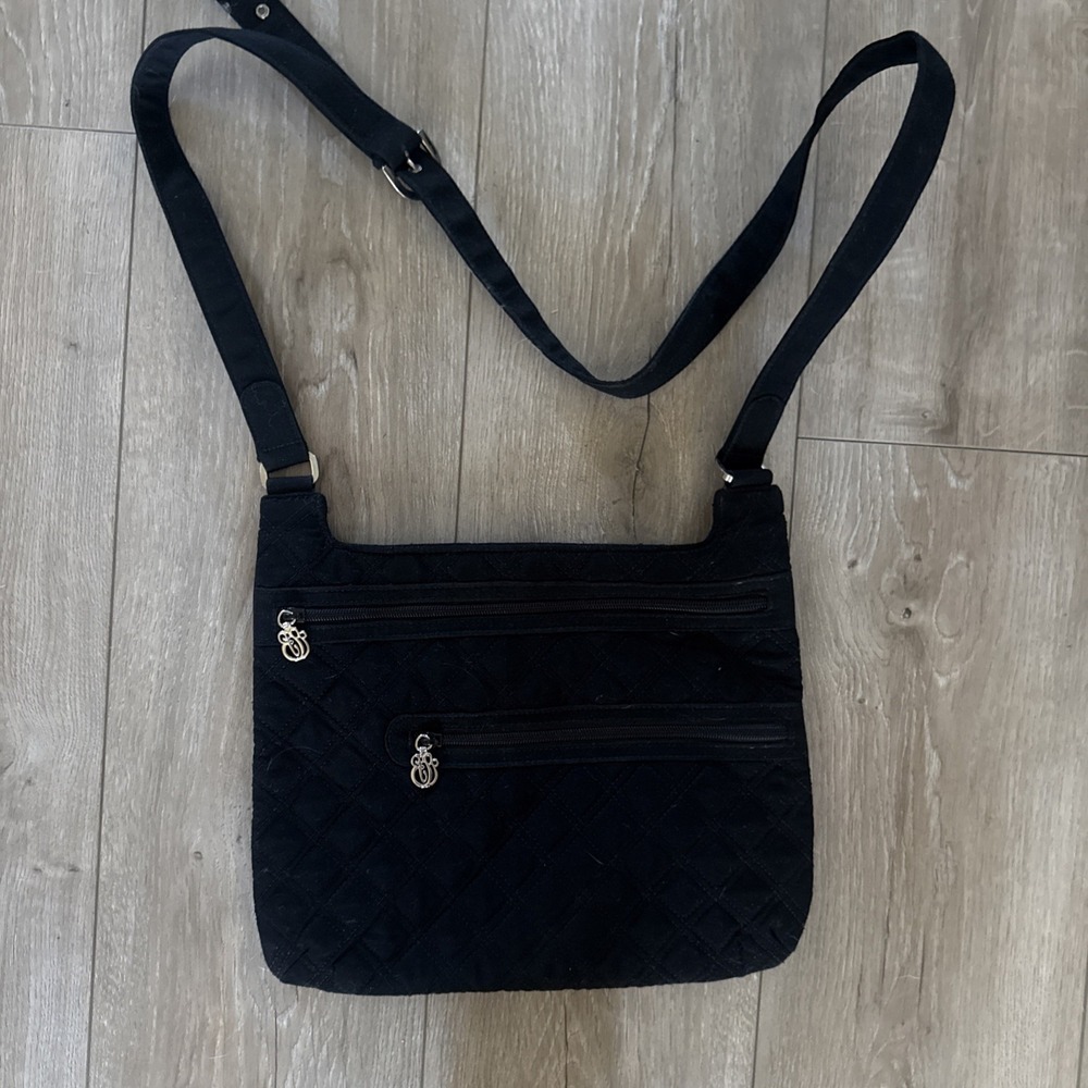 Vera Bradley Black Quilted Crossbody Shoulder Bag Travel Everyday Purse